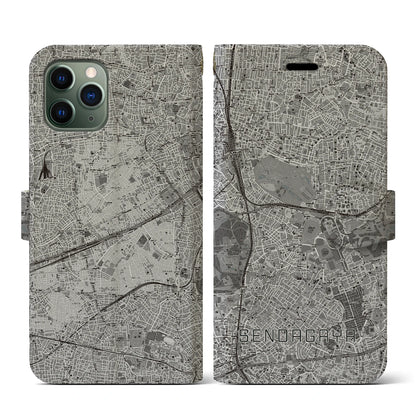 【千駄ケ谷（東京都）】地図柄iPhoneケース（手帳タイプ）モノトーン・iPhone 11 Pro 用