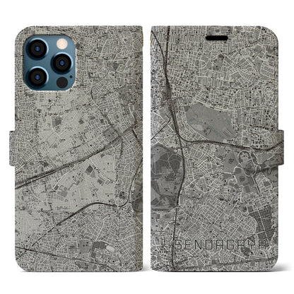 【千駄ケ谷（東京都）】地図柄iPhoneケース（手帳タイプ）モノトーン・iPhone 12 / 12 Pro 用