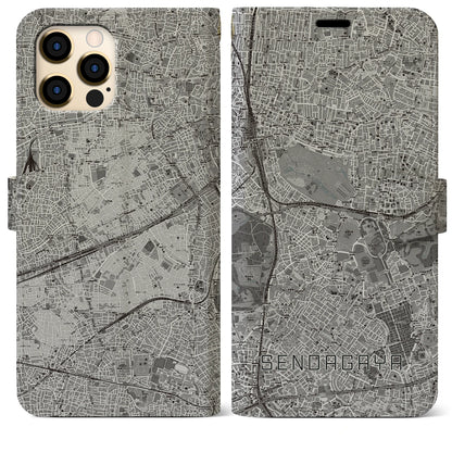 【千駄ケ谷（東京都）】地図柄iPhoneケース（手帳タイプ）モノトーン・iPhone 12 Pro Max 用