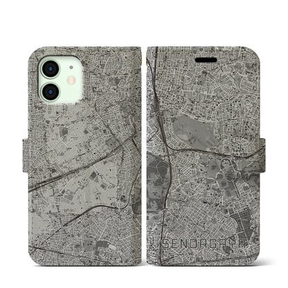 【千駄ケ谷（東京都）】地図柄iPhoneケース（手帳タイプ）モノトーン・iPhone 12 mini 用