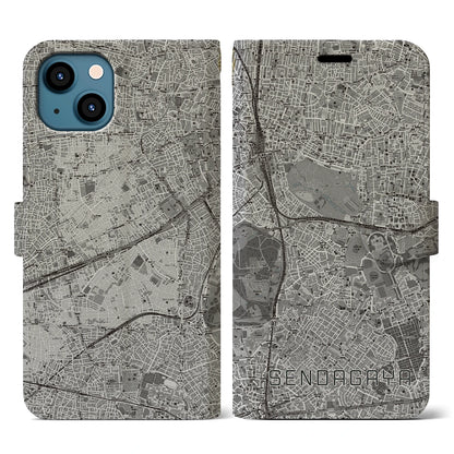【千駄ケ谷（東京都）】地図柄iPhoneケース（手帳タイプ）モノトーン・iPhone 13 用