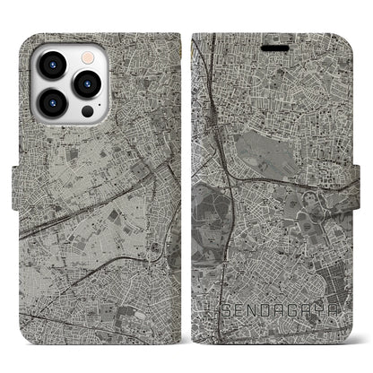 【千駄ケ谷（東京都）】地図柄iPhoneケース（手帳タイプ）モノトーン・iPhone 13 Pro 用