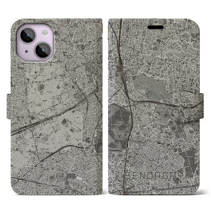 【千駄ケ谷（東京都）】地図柄iPhoneケース（手帳タイプ）モノトーン・iPhone 14 用