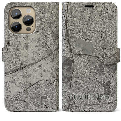 【千駄ケ谷（東京都）】地図柄iPhoneケース（手帳タイプ）モノトーン・iPhone 14 Pro Max 用