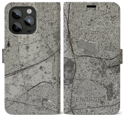 【千駄ケ谷（東京都）】地図柄iPhoneケース（手帳タイプ）モノトーン・iPhone 15 Pro Max 用