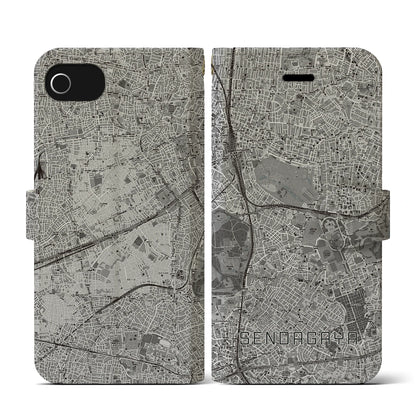 【千駄ケ谷（東京都）】地図柄iPhoneケース（手帳タイプ）モノトーン・iPhone SE（第3 / 第2世代） / 8 / 7 / 6s / 6 用