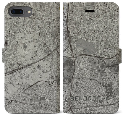 【千駄ケ谷（東京都）】地図柄iPhoneケース（手帳タイプ）モノトーン・iPhone 8Plus /7Plus / 6sPlus / 6Plus 用