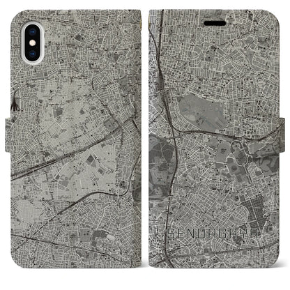 【千駄ケ谷（東京都）】地図柄iPhoneケース（手帳タイプ）モノトーン・iPhone XS Max 用