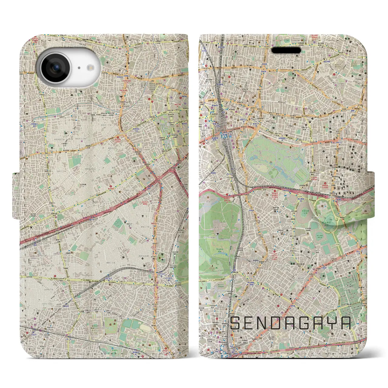 【千駄ケ谷（東京都）】地図柄iPhoneケース（手帳タイプ）