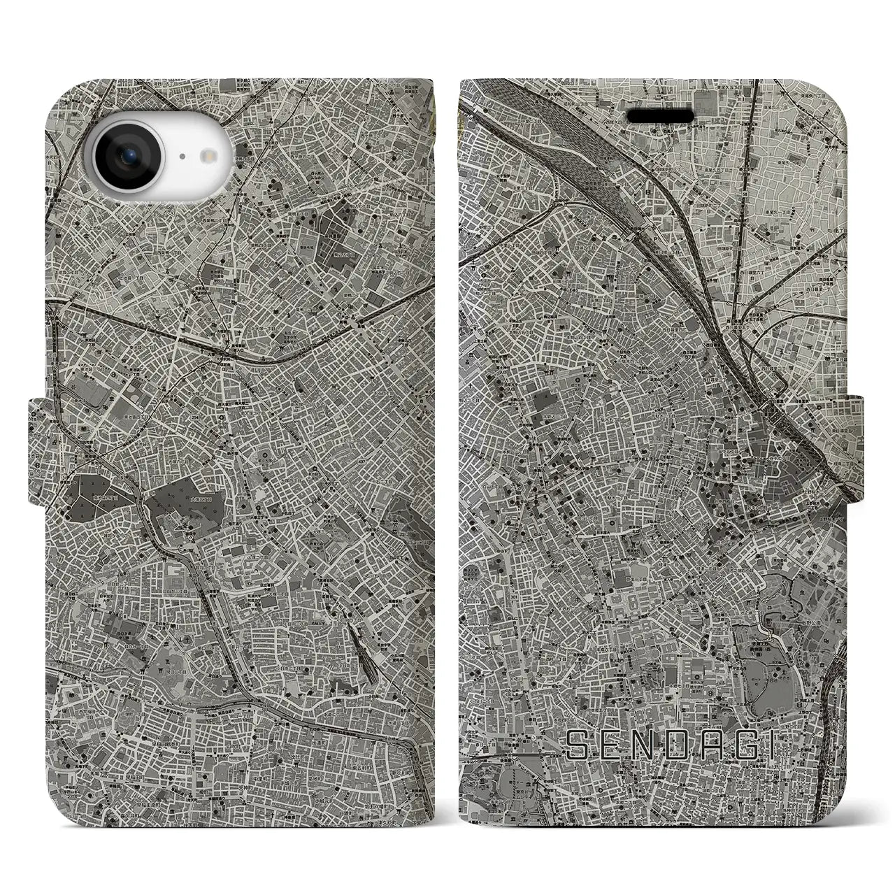 【千駄木（東京都）】地図柄iPhoneケース（手帳タイプ）