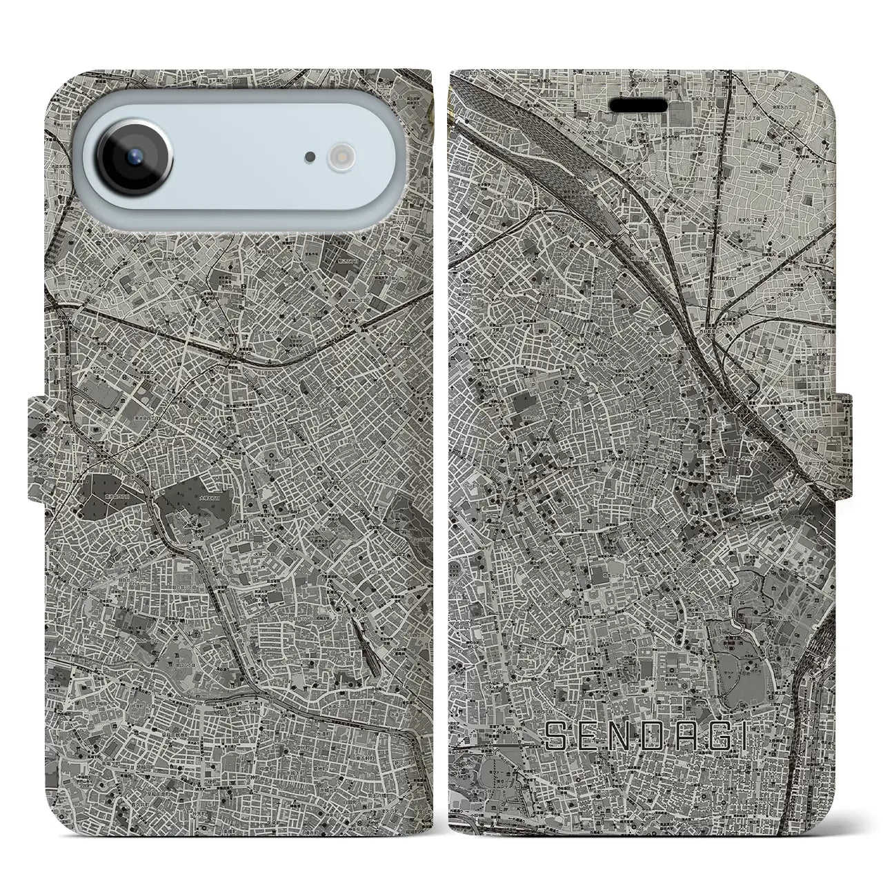 【千駄木（東京都）】地図柄iPhoneケース（手帳タイプ）