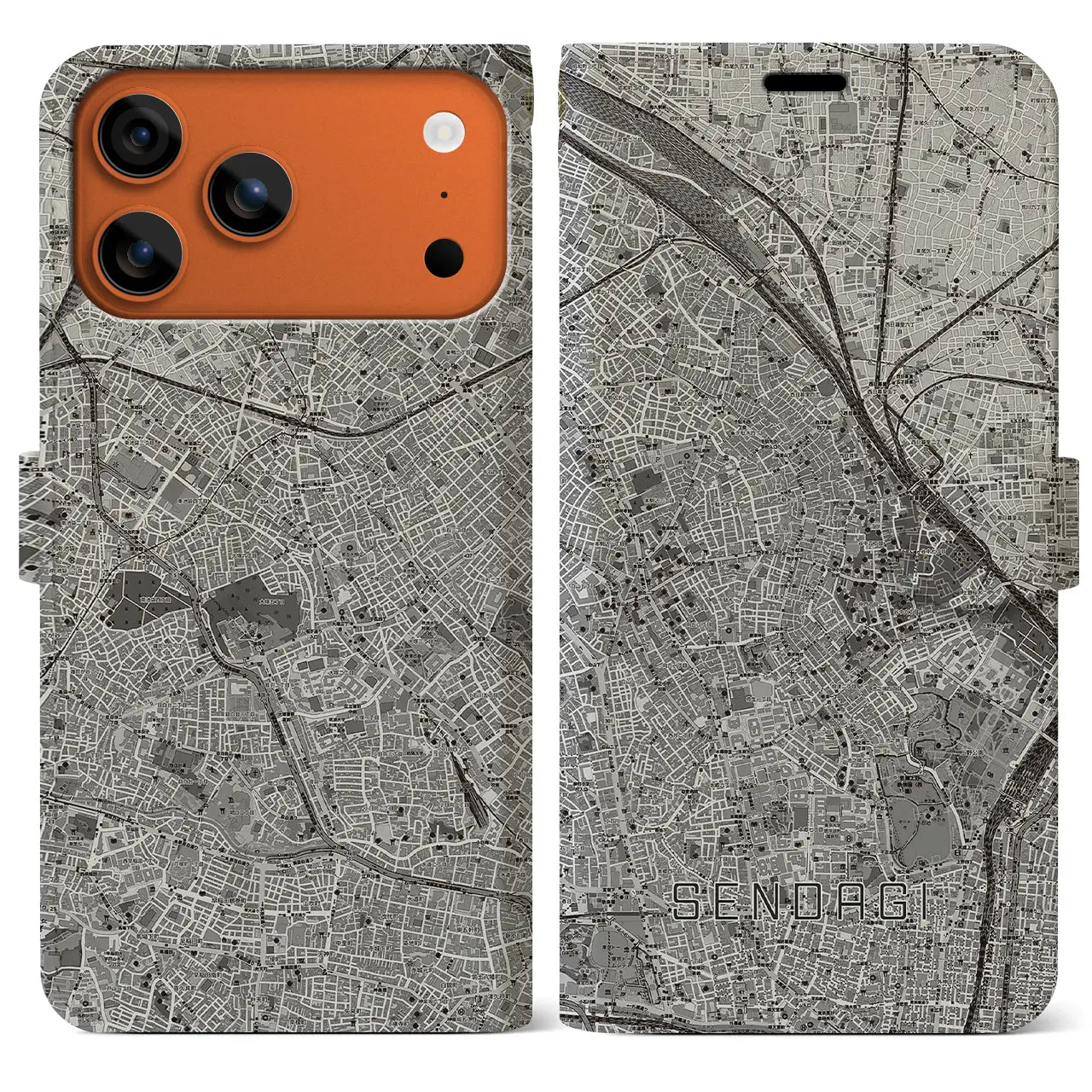 【千駄木（東京都）】地図柄iPhoneケース（手帳タイプ）