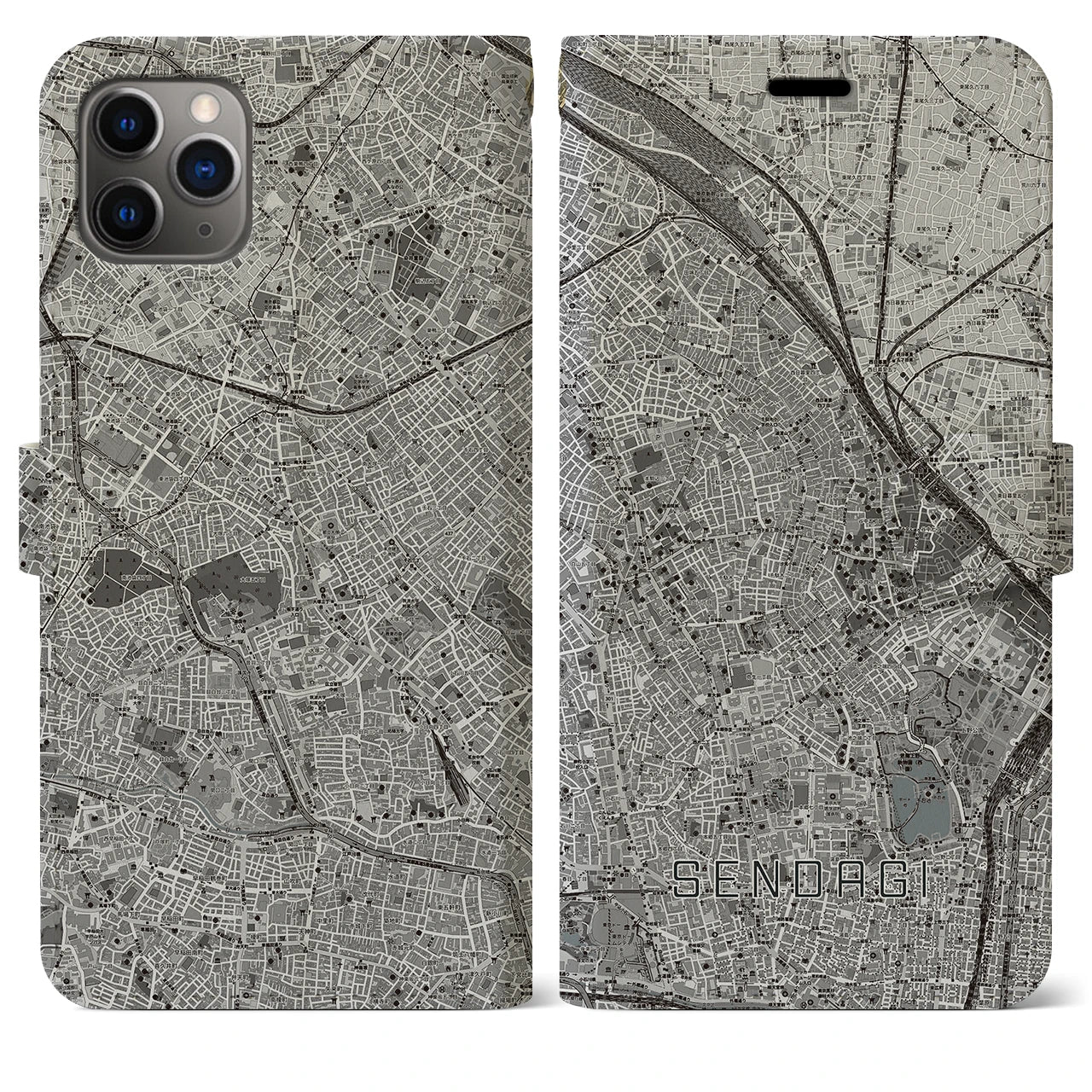 【千駄木（東京都）】地図柄iPhoneケース（手帳タイプ）
