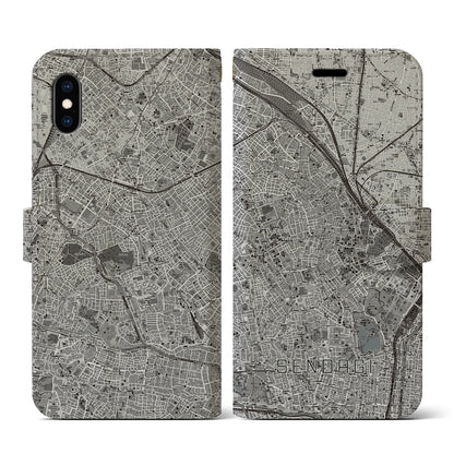 【千駄木（東京都）】地図柄iPhoneケース（手帳タイプ）モノトーン・iPhone XS / X 用