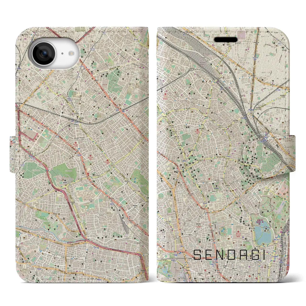 【千駄木（東京都）】地図柄iPhoneケース（手帳タイプ）