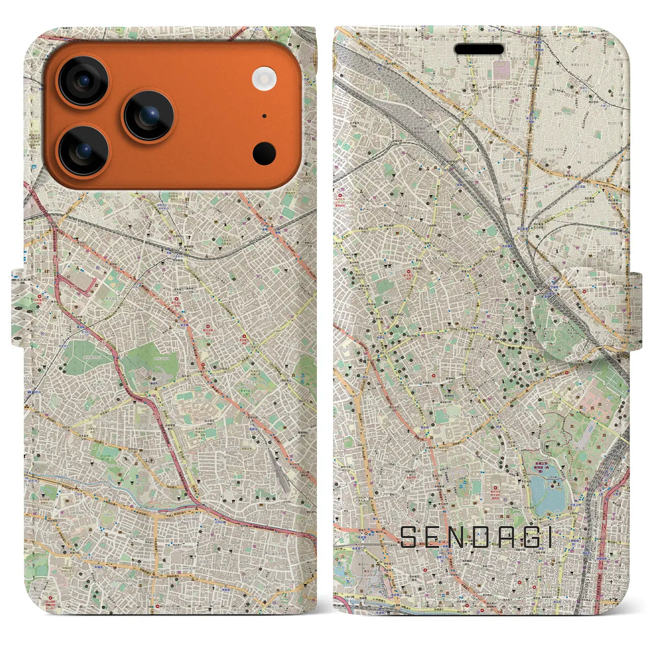 【千駄木（東京都）】地図柄iPhoneケース（手帳タイプ）