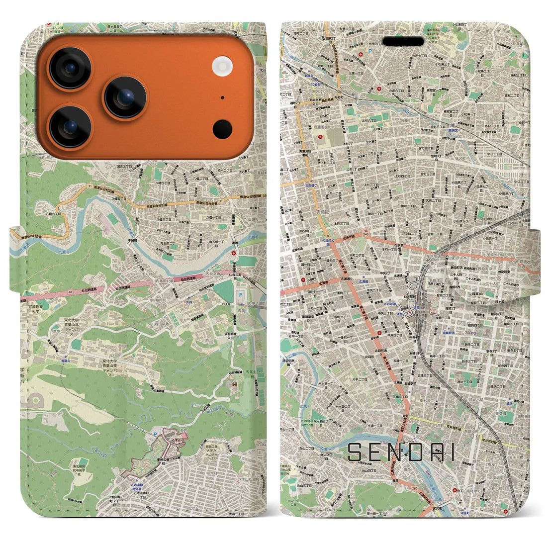 【仙台2(宮城県)】地図柄iPhoneケース(手帳タイプ)モノトーン・iPhone 17 Pro Max 用