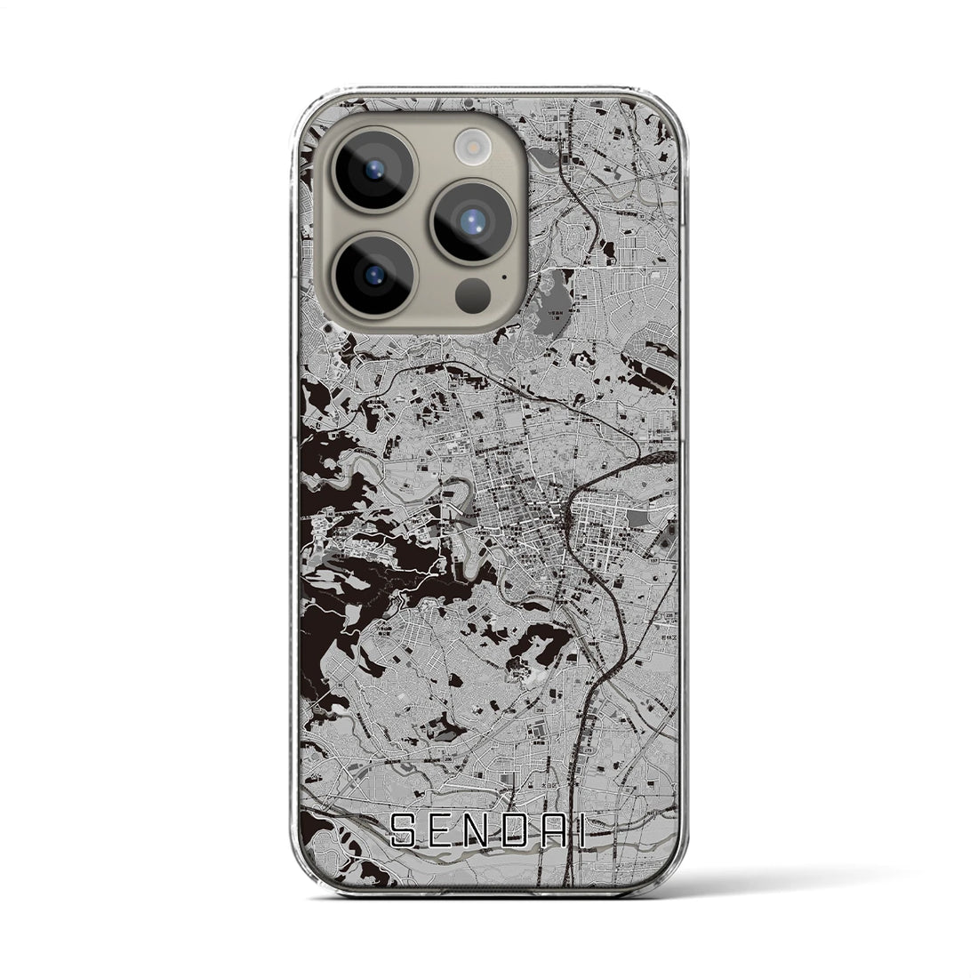 【仙台(宮城県)】地図柄iPhoneケース(クリアタイプ)モノトーン・iPhone 15 Pro 用