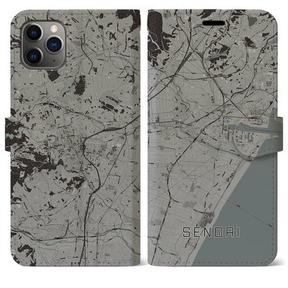 【仙台（宮城県）】地図柄iPhoneケース（手帳タイプ）モノトーン・iPhone 11 Pro Max 用