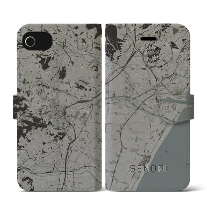 【仙台（宮城県）】地図柄iPhoneケース（手帳タイプ）モノトーン・iPhone SE（第3 / 第2世代） / 8 / 7 / 6s / 6 用