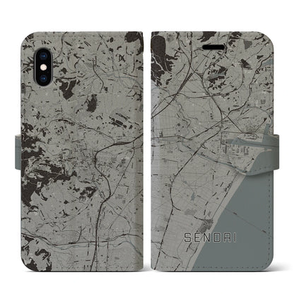 【仙台（宮城県）】地図柄iPhoneケース（手帳タイプ）モノトーン・iPhone XS / X 用