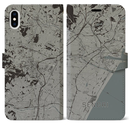 【仙台（宮城県）】地図柄iPhoneケース（手帳タイプ）モノトーン・iPhone XS Max 用