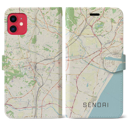 【仙台（宮城県）】地図柄iPhoneケース（手帳タイプ）ナチュラル・iPhone 11 用