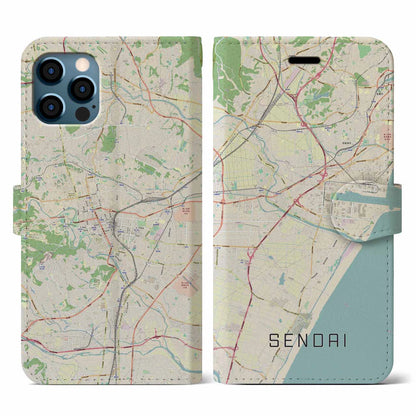 【仙台（宮城県）】地図柄iPhoneケース（手帳タイプ）ナチュラル・iPhone 12 / 12 Pro 用