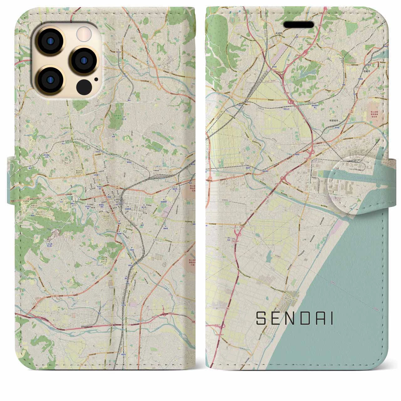 【仙台】地図柄iPhoneケース（手帳両面タイプ・ナチュラル）iPhone 12 Pro Max 用