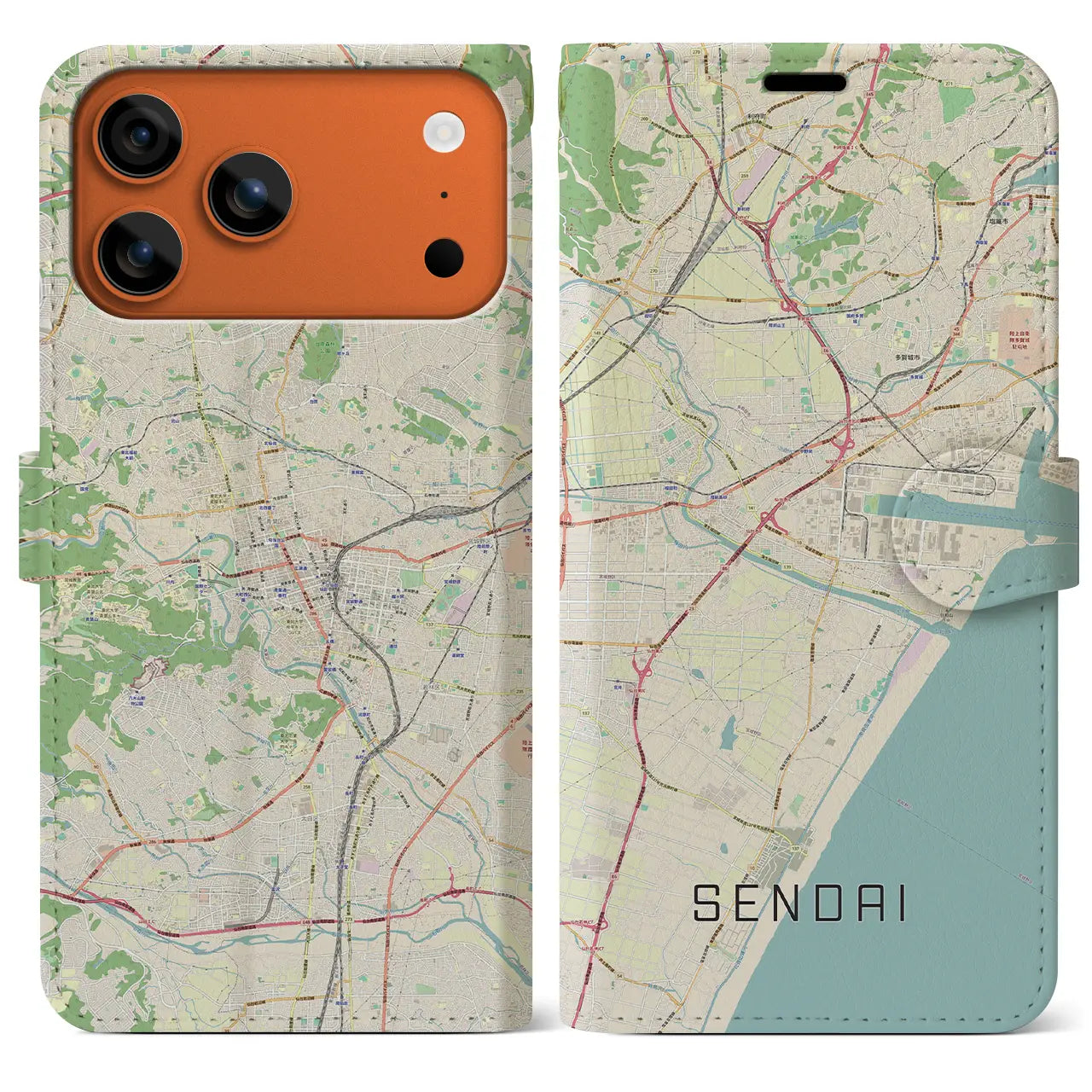 【仙台（宮城県）】地図柄iPhoneケース（手帳タイプ）