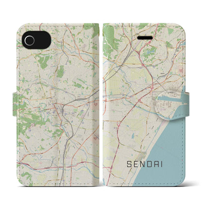 【仙台（宮城県）】地図柄iPhoneケース（手帳タイプ）ナチュラル・iPhone SE（第3 / 第2世代） / 8 / 7 / 6s / 6 用