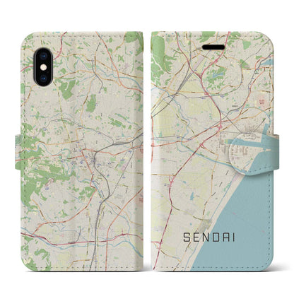 【仙台（宮城県）】地図柄iPhoneケース（手帳タイプ）ナチュラル・iPhone XS / X 用