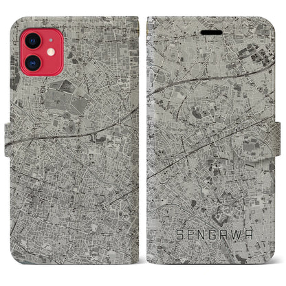 【仙川（東京都）】地図柄iPhoneケース（手帳タイプ）モノトーン・iPhone 11 用