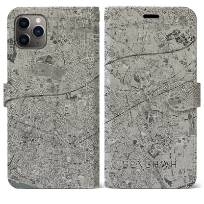 【仙川（東京都）】地図柄iPhoneケース（手帳タイプ）モノトーン・iPhone 11 Pro Max 用