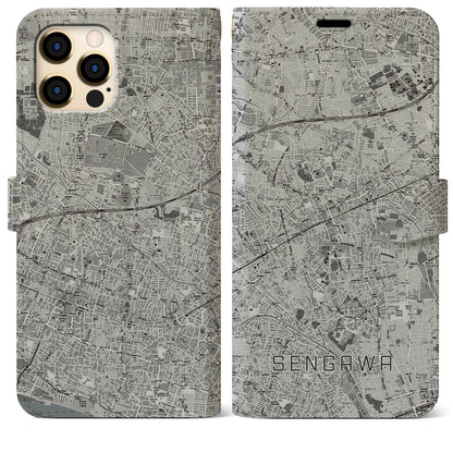 【仙川（東京都）】地図柄iPhoneケース（手帳タイプ）モノトーン・iPhone 12 Pro Max 用