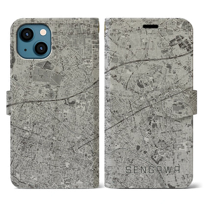 【仙川（東京都）】地図柄iPhoneケース（手帳タイプ）モノトーン・iPhone 13 用