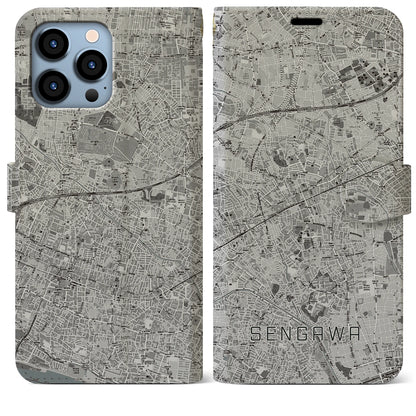 【仙川（東京都）】地図柄iPhoneケース（手帳タイプ）モノトーン・iPhone 13 Pro Max 用