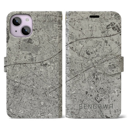 【仙川（東京都）】地図柄iPhoneケース（手帳タイプ）モノトーン・iPhone 14 用