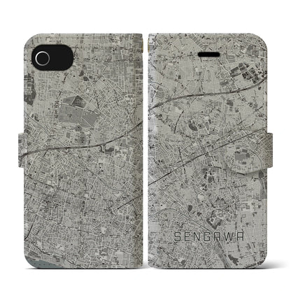 【仙川（東京都）】地図柄iPhoneケース（手帳タイプ）モノトーン・iPhone SE（第3 / 第2世代） / 8 / 7 / 6s / 6 用