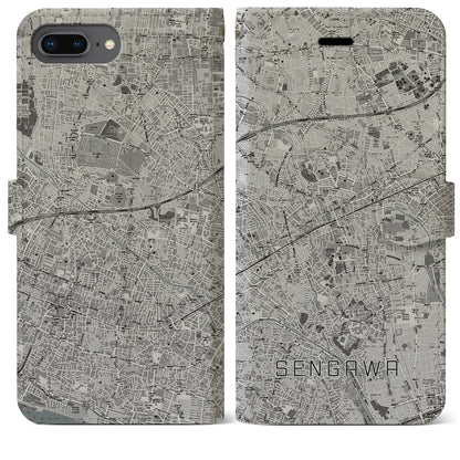 【仙川（東京都）】地図柄iPhoneケース（手帳タイプ）モノトーン・iPhone 8Plus /7Plus / 6sPlus / 6Plus 用