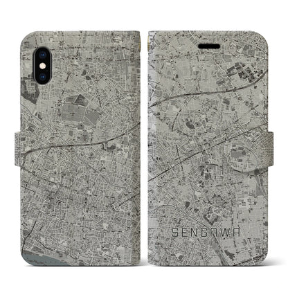 【仙川（東京都）】地図柄iPhoneケース（手帳タイプ）モノトーン・iPhone XS / X 用