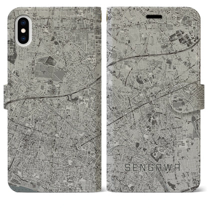 【仙川（東京都）】地図柄iPhoneケース（手帳タイプ）モノトーン・iPhone XS Max 用