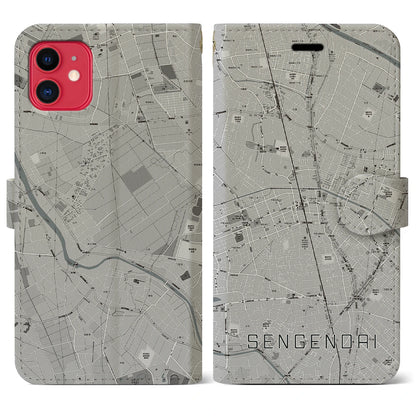 【せんげん台（埼玉県）】地図柄iPhoneケース（手帳タイプ）モノトーン・iPhone 11 用