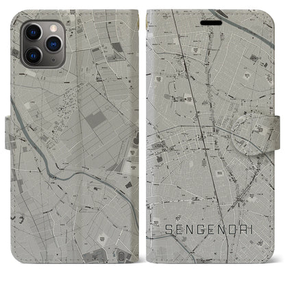 【せんげん台（埼玉県）】地図柄iPhoneケース（手帳タイプ）モノトーン・iPhone 11 Pro Max 用
