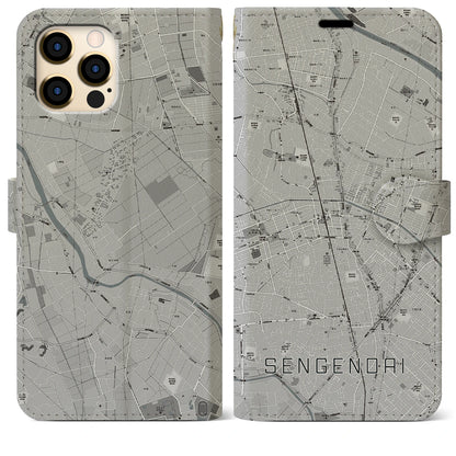 【せんげん台（埼玉県）】地図柄iPhoneケース（手帳タイプ）モノトーン・iPhone 12 Pro Max 用