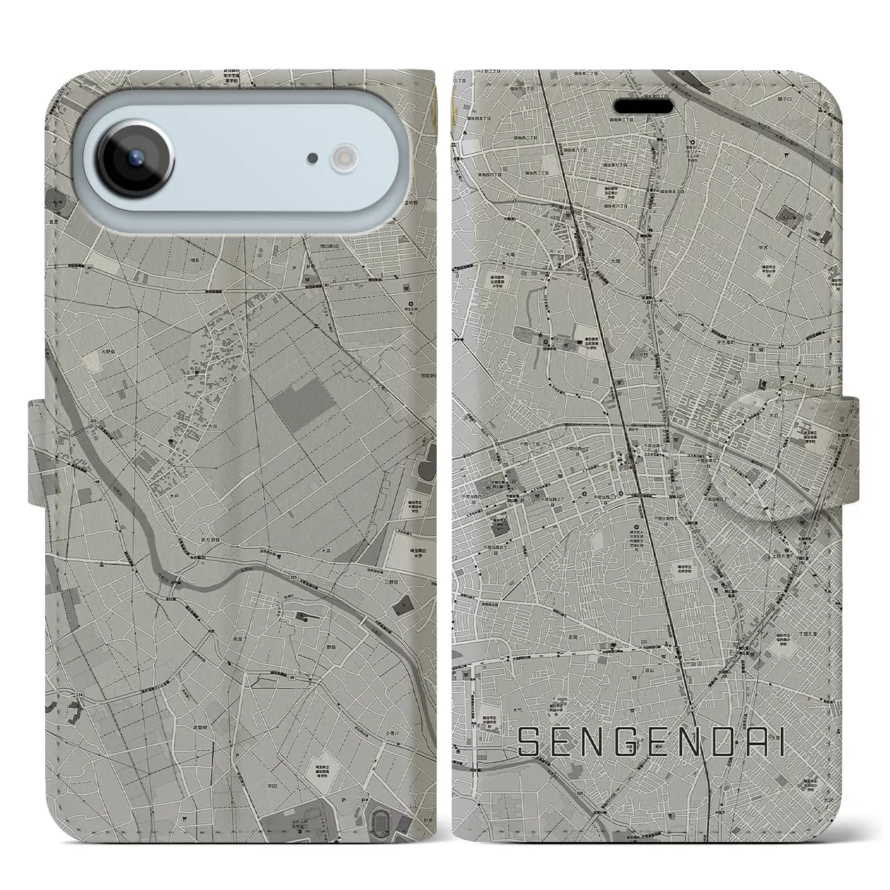 【せんげん台（埼玉県）】地図柄iPhoneケース（手帳タイプ）