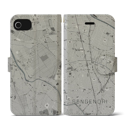 【せんげん台（埼玉県）】地図柄iPhoneケース（手帳タイプ）モノトーン・iPhone SE（第3 / 第2世代） / 8 / 7 / 6s / 6 用