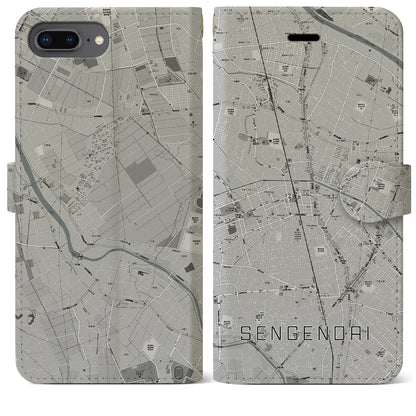 【せんげん台（埼玉県）】地図柄iPhoneケース（手帳タイプ）モノトーン・iPhone 8Plus /7Plus / 6sPlus / 6Plus 用