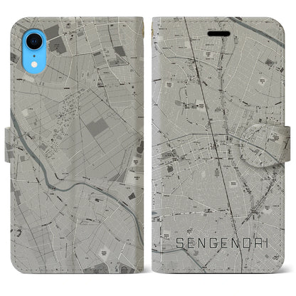 【せんげん台（埼玉県）】地図柄iPhoneケース（手帳タイプ）モノトーン・iPhone XR 用