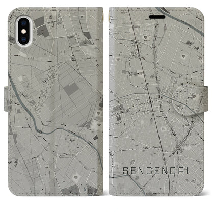 【せんげん台（埼玉県）】地図柄iPhoneケース（手帳タイプ）モノトーン・iPhone XS Max 用